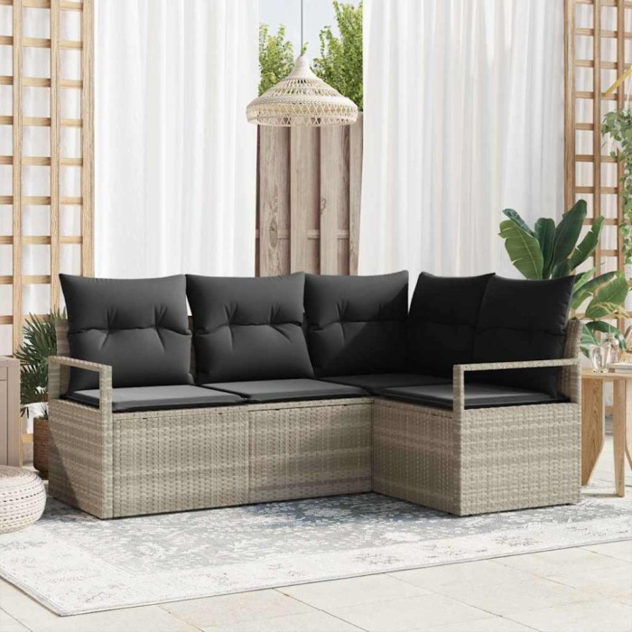 vidaXL Set de canapele pentru grădină 4 pcs Gri deschis Rattan poli 3346362