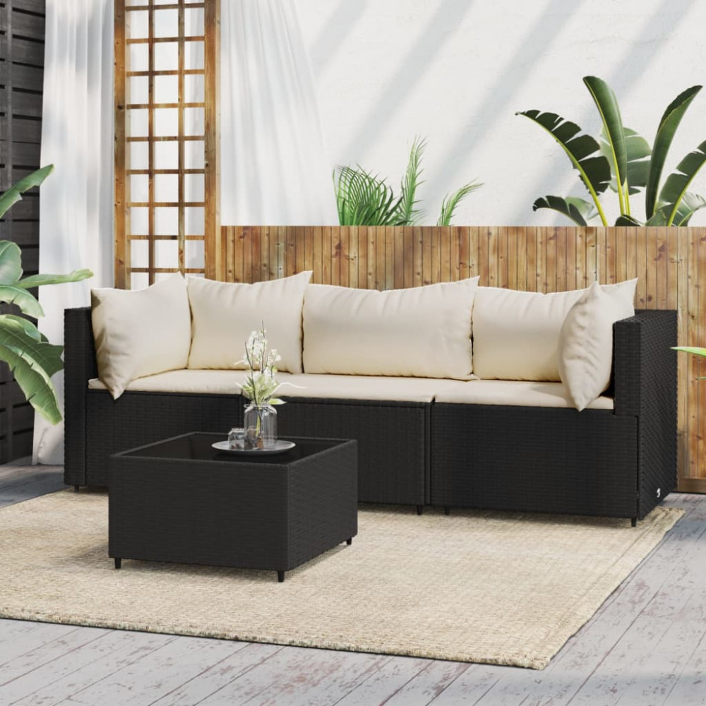 VidaXL Set mobilier relaxare grădină 4 piese cu perne poliratan negru |  Okazii.ro