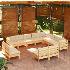 Set mobilier gradina cu perne crem, 12 piese, lemn masiv de pin GartenMobel Dekor