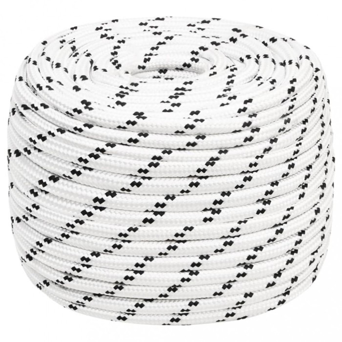 Fr&acirc;nghie &icirc;mpletită pentru barcă, alb, 14 mm x 25 m, poliester