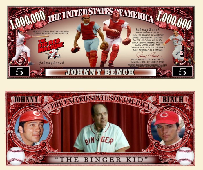 !!! SUA = FANTASY NOTE (TJ6) = JOHNNY BENCH , JUCATOR DE BASEBALL - 2023 - UNC