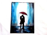 Tablou Canvas Indragostiti in Ploaie, Umbrela, 18x24 cm, Acrilic, Decoratiune Casa