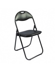 Scaun pliant GN metalic, bucatarie, tapitat cu piele ecologica, negru