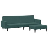 Canapea extensibila cu taburet, 2 locuri, verde inchis, catifea
