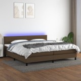 vidaXL Pat cu arcuri, saltea și LED, maro &icirc;nchis, 200x200 cm, textil