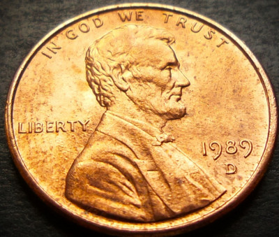 Moneda 1 CENT - SUA, anul 1989 D * cod 1472 B = UNC foto