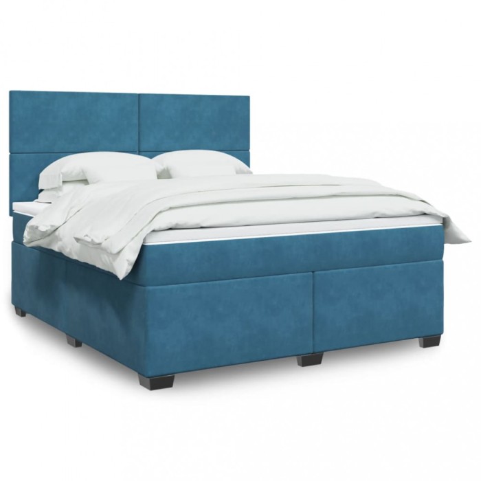 vidaXL Pat box spring cu saltea, albastru, 180x200 cm, catifea 3293276