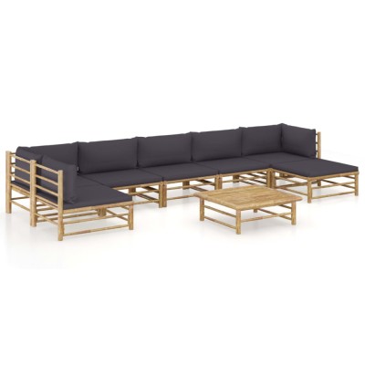 vidaXL Set mobilier de grădină cu perne gri &amp;icirc;nchis, 8 piese, bambus 3058250 foto