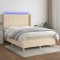 vidaXL Pat cu arcuri, saltea și LED, crem, 140x190 cm, textil 3139034