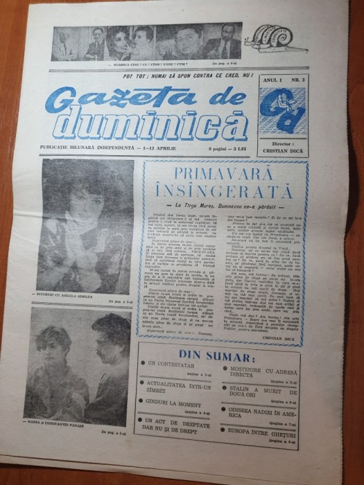 ziarul gazeta de duminica 1-13 aprilie 1990-de vb cu angela similea