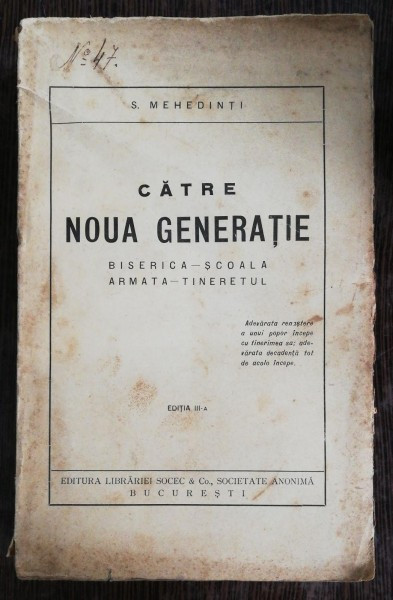 CATRE NOUA GENERATIE - S. MEHEDINTI