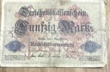 BNKSTR03DE Bancnotă Veche Germania 50 Mark 1914 (Darlehnskassenschein), Primul Război Mondial, Imperiul German, Colecție Numismatică