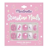 Unghii False Copii Martinelia Starshine Nails, Adeziv Press-On, Set 10 buc., Roz cu Sclipici