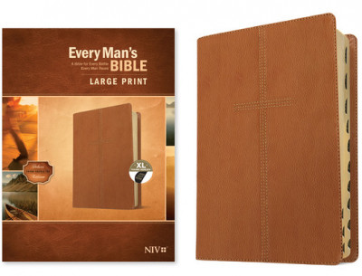 Every Man&amp;#039;s Bible Niv, Large Print (Leatherlike, Cross Saddle Tan, Indexed) foto