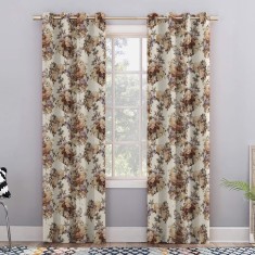 Draperie blackout model floral cu inele negre, Madison, 150x220 cm, densitate 700 g/ml, Rosa Arvensis, 1 buc