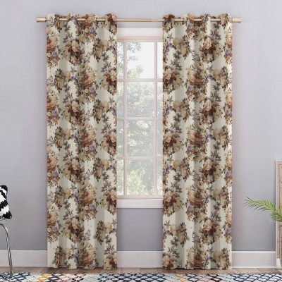 Draperie blackout model floral cu inele negre, Madison, 200x210 cm, densitate 700 g/ml, Rosa Arvensis, 1 buc foto
