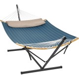 SONGMICS Hamac cu suport metalic, cu suprafata captusita, reglabil, include perna, 200 kg, 300x120x110 cm, albastru Household NewTrend