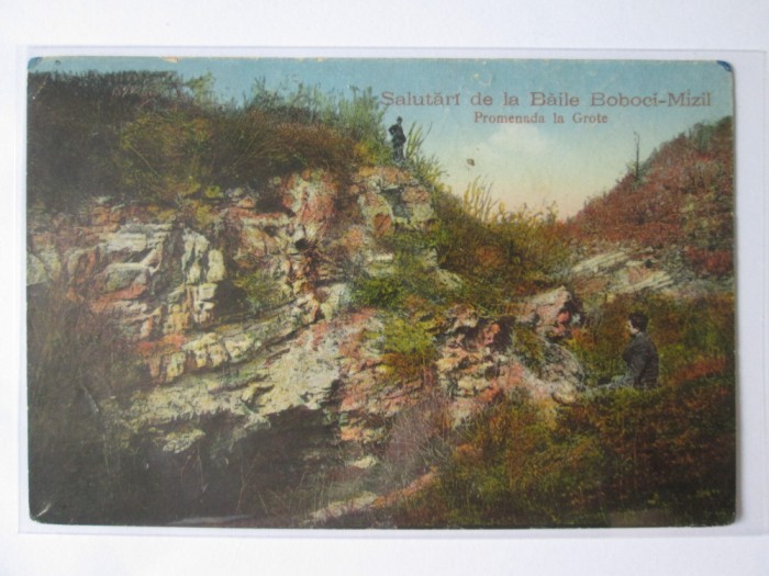 Rara! Baile Boboci-Mizil(Prahova):Promenada la grote,carte post.circulata 1928