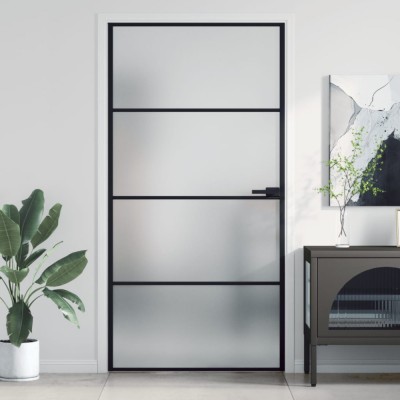 vidaXL Ușă interior negru 102,5x201,5 cm sticlă securiz./aluminiu slim 155123 foto