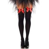 LEG AVENUE - BLACK NYLON THIGH HIGHS WITH RED BOW ONE SIZE, LEG AVENUE HOSIERY