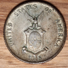 SUA - administratie WW2 Filipine - raritate argint - 20 centavos 1945 - frumoasa