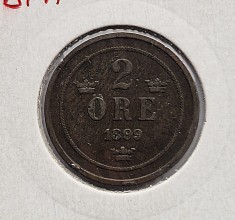 Suedia 2 Ore 1899 moneda bronz km # 778 tiraj mic