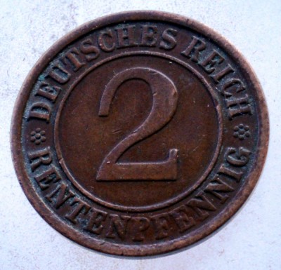 7.709 GERMANIA WEIMAR 2 RENTENPFENNIG 1924 J foto