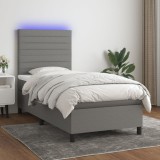 Gossi pat cu arcuri, saltea si led, gri inchis, 90x200 cm, textil
