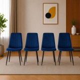 Cumpara ieftin Set 4 scaune bucatarie/living, Artool, Lava, catifea bleumarin, picioare metal negru, 43x51x90 cm