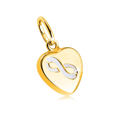 Pandantiv din aur de 9K - motiv inimă cu sidef, cu cadru subțire neted, model &amp;bdquo;INFINIT&amp;rdquo; foto