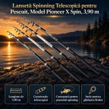Lansetă Spinning Telescopică pentru Pescuit, Model Pioneer X Spin, 3,90 m