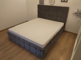 Pat Tapitat Regal 160 cm x 200 cm Gri din stofa, fara saltea