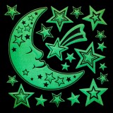Autocolante Decorative de Perete Glow in the Dark, Stele și Semilună, Multicolor, Set 30 Bucăți, Oem