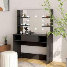 Masa machiaj cu lumini LED, negru, 100x40x135 cm , MDF GartenMobel Dekor foto