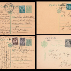 1929-1937 Romania - Set 4 intreguri circulate, carti postale cu stampile de tren