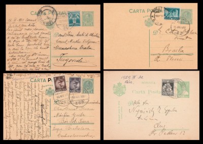 1929-1937 Romania - Set 4 intreguri circulate, carti postale cu stampile de tren foto