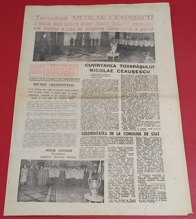 Ziar Sportul Supliment Fotbal 16.05.1986 parcursul European STEAUA
