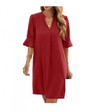 Cumpara ieftin Rochie Dama Casual Famulily Rosie Decolteu V Marimea L - Outlet Rochie de Zi, Vara, Lejera, Plaja, Birou, Vacanta