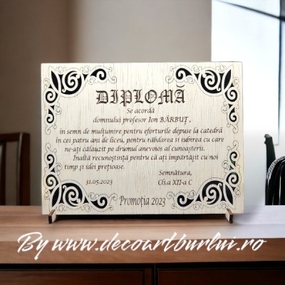 Cadou personalizat profesori din lemn albasia foto