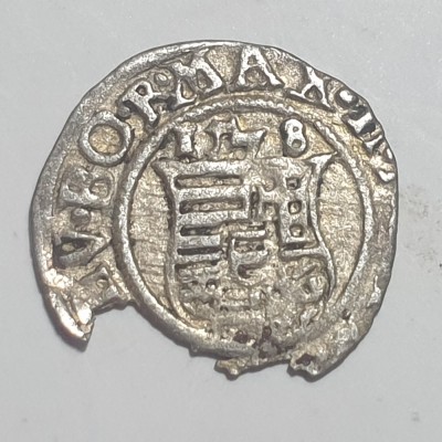 Ungaria 1 denar / denier 1578 argint Maximilian ll foto