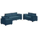 Cumpara ieftin Set de canapele cu perne, 3 piese, albastru, catifea