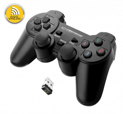 Controller wireless 2.4Ghz PS3/PC Esperanza Gladiator, USB, 12 butoane, negru foto