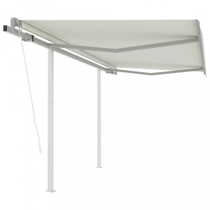 Copertină retractabilă automat cu st&acirc;lpi, crem, 3x2,5 m