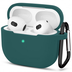 Husa de protectie compatibila apple airpods 3, smooth ultrathin material, dark green
