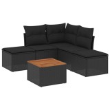 Set mobilier de gradina cu perne, 6 piese, negru, poliratan