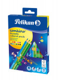 Creioane color combino lacuite, set 12 culori, sectiune triunghiulara, groase, Pelikan