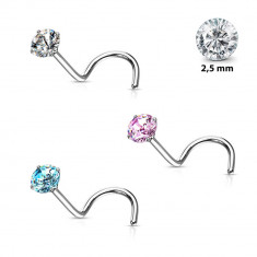 Piercing pentru nas, curbat din oțel 316L &amp;ndash; zircon mic rotund colorat &amp;icirc;ntr-o montură, 2,5 mm - Culoare zirconiu piercing: Albastru deschis - Q foto