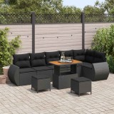 vidaXL Set de canapele pentru grădină cu pernă 9 pcs Negru Poli Rattan 3363844