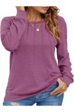 Tricou de damă cu m&acirc;neci lungi, plisat, guler rotund, croi larg &ndash; Mov XL