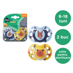 Suzeta Tommee Tippee Fun design ortodontic simetric 6-18 luni 2 buc albastru galben